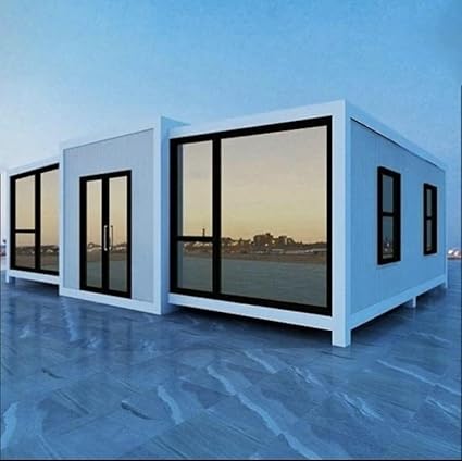2 Bed 1 Bath Home 20FT Expandable Folding Mobile Tiny House Prefabricated with Large Windows, Large Container House, Prefabricated Living Space with Glass Windows and Doors for Sale, White