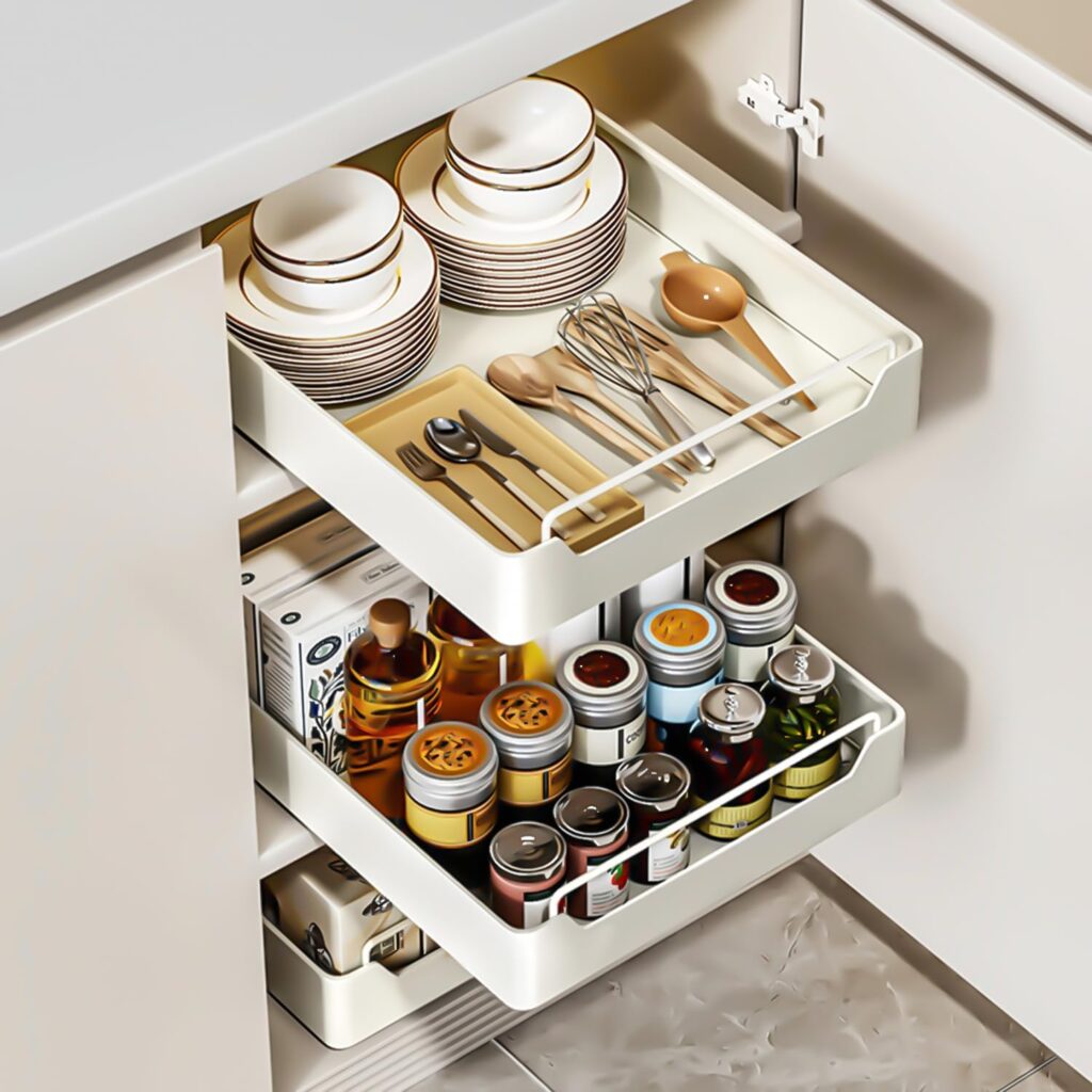 Pull Out Cabinet Organizer Fixed With Adhesive Nano Film