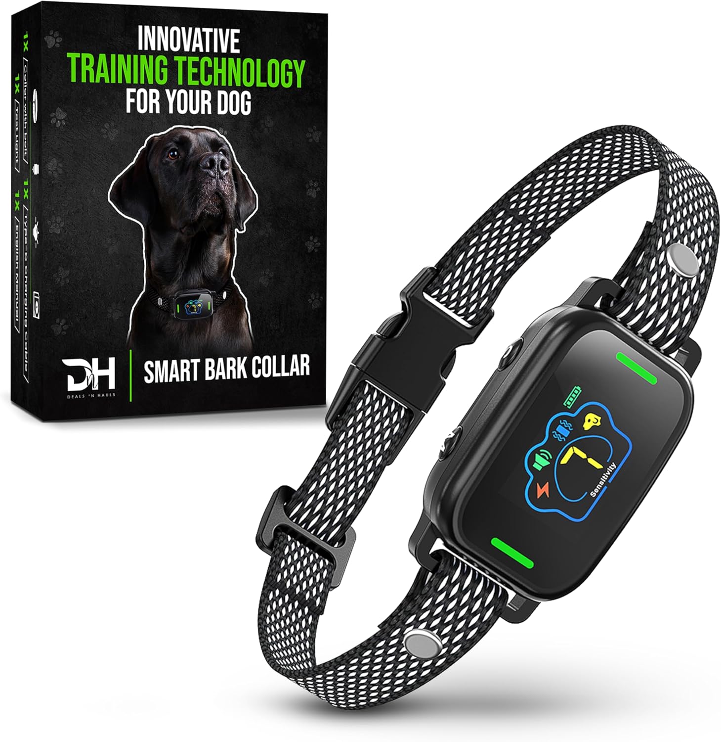 DnH Dog Bark Collar with 5 Training Modes - Dog Shock Collar With 7 Sensitivity Levels - IPX7 Waterproof Dog Collars - Auto Protection Feature bark deterrent device- Anti False Trigger Dog Bark Collar