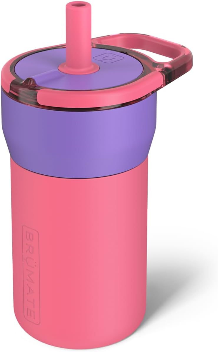 BrüMate Leap 12oz 100% Leakproof Kids Tumbler with Handle and Silicone Soft Straw | Drop Resistant Silicone Sleeve | For Kids 4+ | Insulated Stainless Steel | Cup Holder Friendly | 12oz (Aurora)