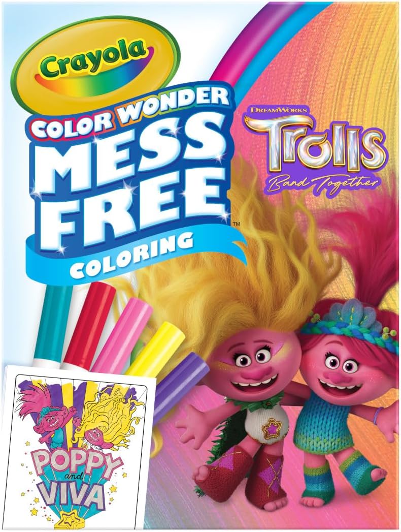 Crayola Trolls 3 Color Wonder Activity Set, Trolls Mess Free Coloring Pages for Toddlers, Trolls Toys & Gifts, Toddler Stocking Stuffers