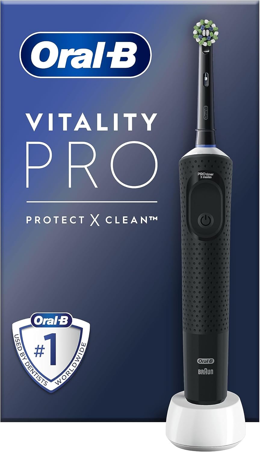 Oral-B Vitality Pro Electric Toothbrush Black, For Adults, Cleaning Modes With Sensitivity Plus, 1 Replacement Brush Head, 1 Charger