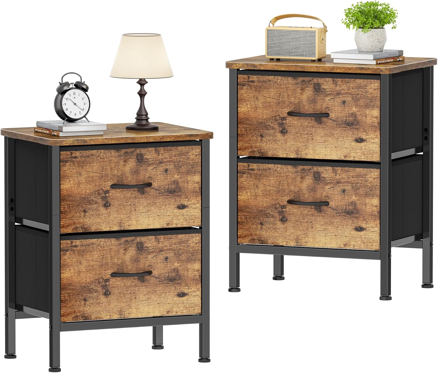 HOMIDEC Bedside Table Set of 2, Bedside Cabinet with 2 Large Capacity Fabric Storage Drawers, 54.5cm Height Sofa Side Table End Table Nightstand for Bedroom, Living Room, 42x30cm