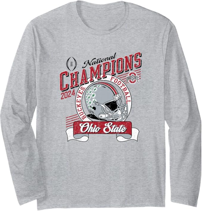 Ohio State Buckeyes National Champs 2024 CFP Retro Gray Long Sleeve T-Shirt